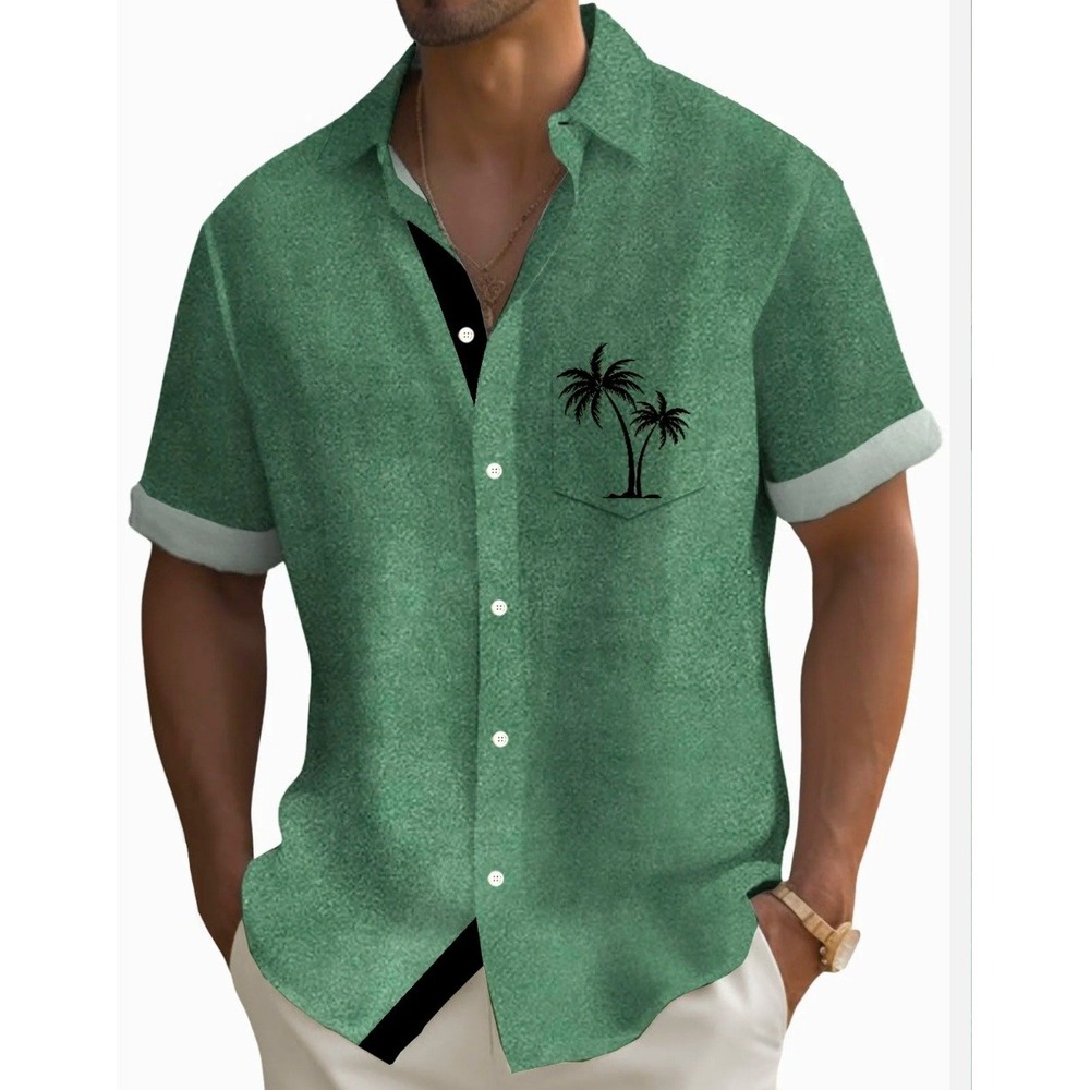 Royaura Men M Hawaiian Coconut Tree Short Sleeve Shirt Aloha Resort Beach Summer